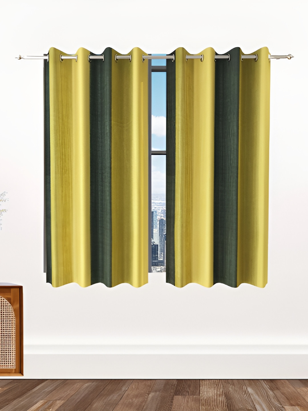 Stella Creations Green 2 Pieces Room Darkening Window Curtains
