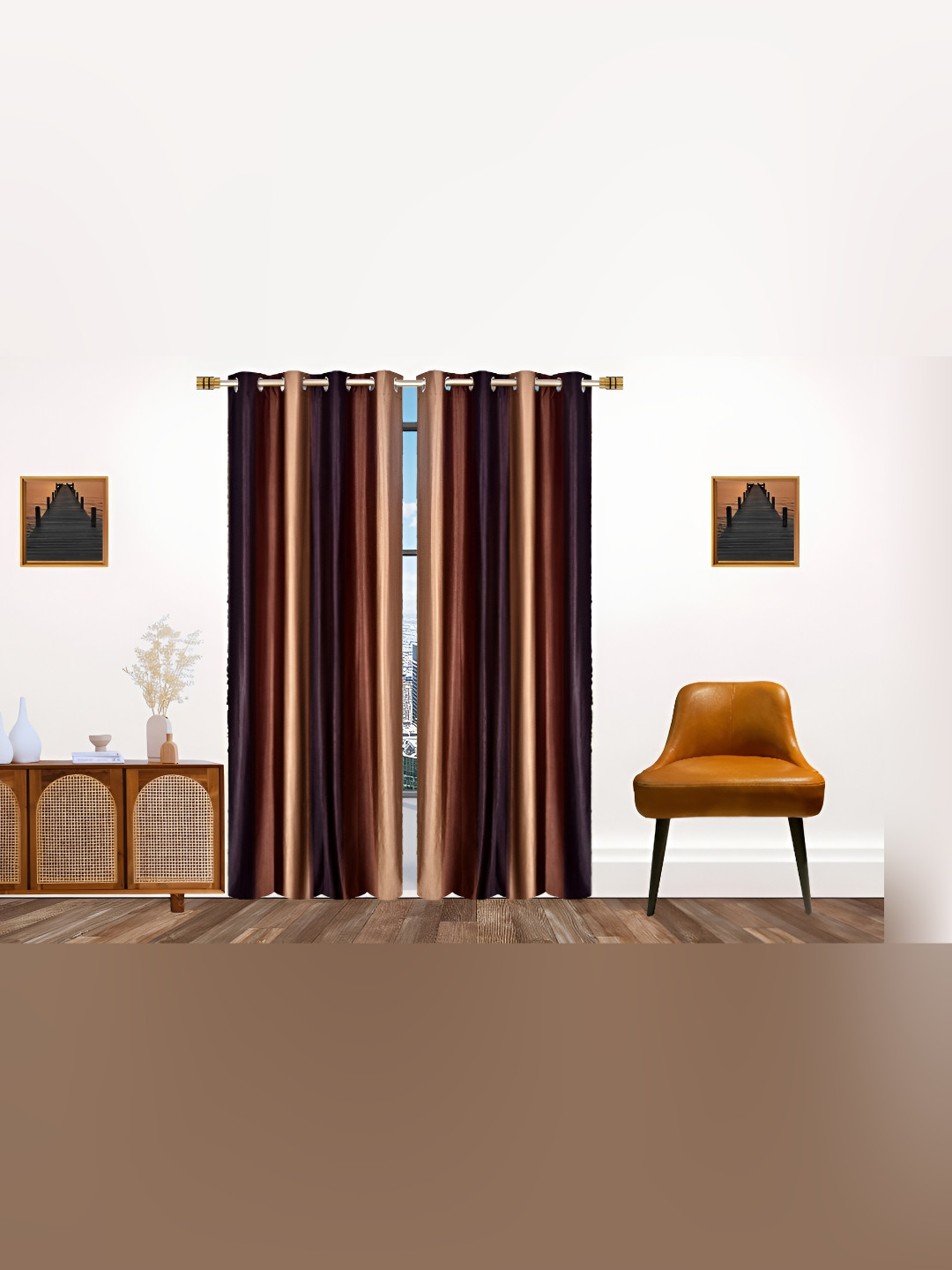 Stella Creations Brown 2 Pieces Room Darkening Door Curtains