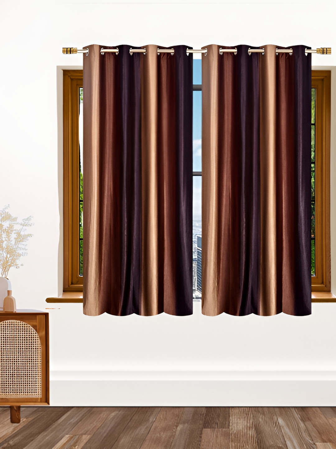 Stella Creations Brown 2 Pieces Room Darkening Window Curtains