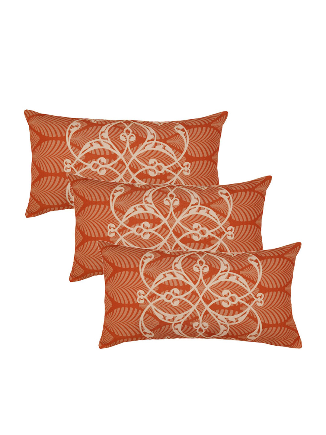 ZEBA Beige & Rust 3 Pieces Ethnic Motifs Rectangle Pillow Covers
