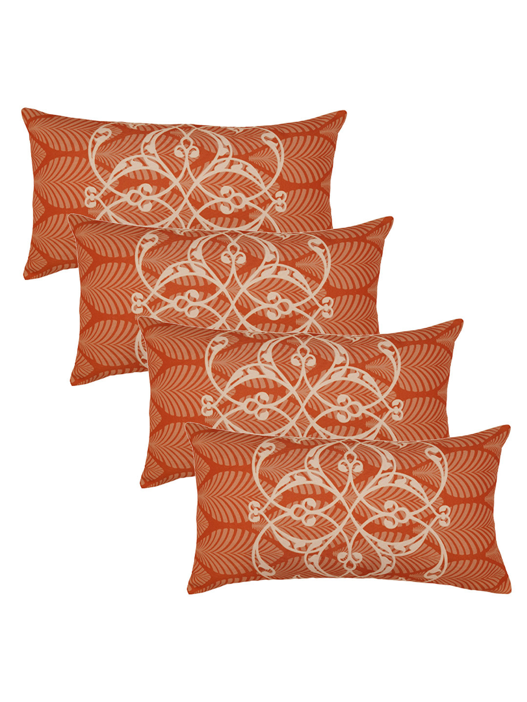 ZEBA Orange & Cream 4 Pieces Ethnic Motifs Rectangle Pillow Covers