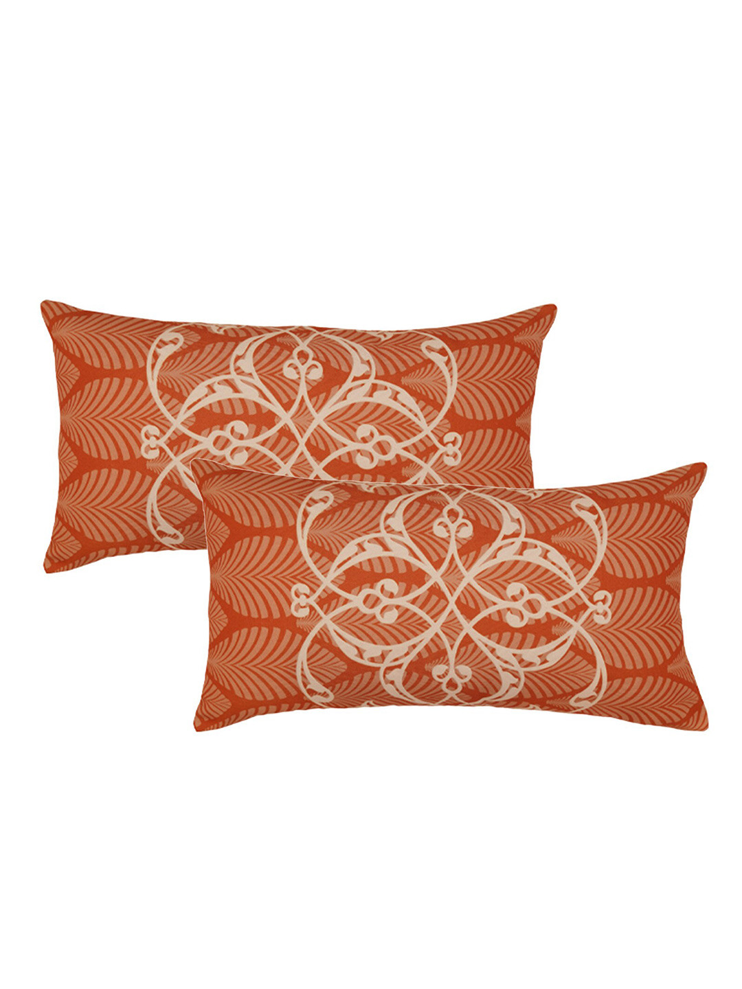 ZEBA Beige & Rust 2 Pieces Ethnic Motifs Rectangle Pillow Covers