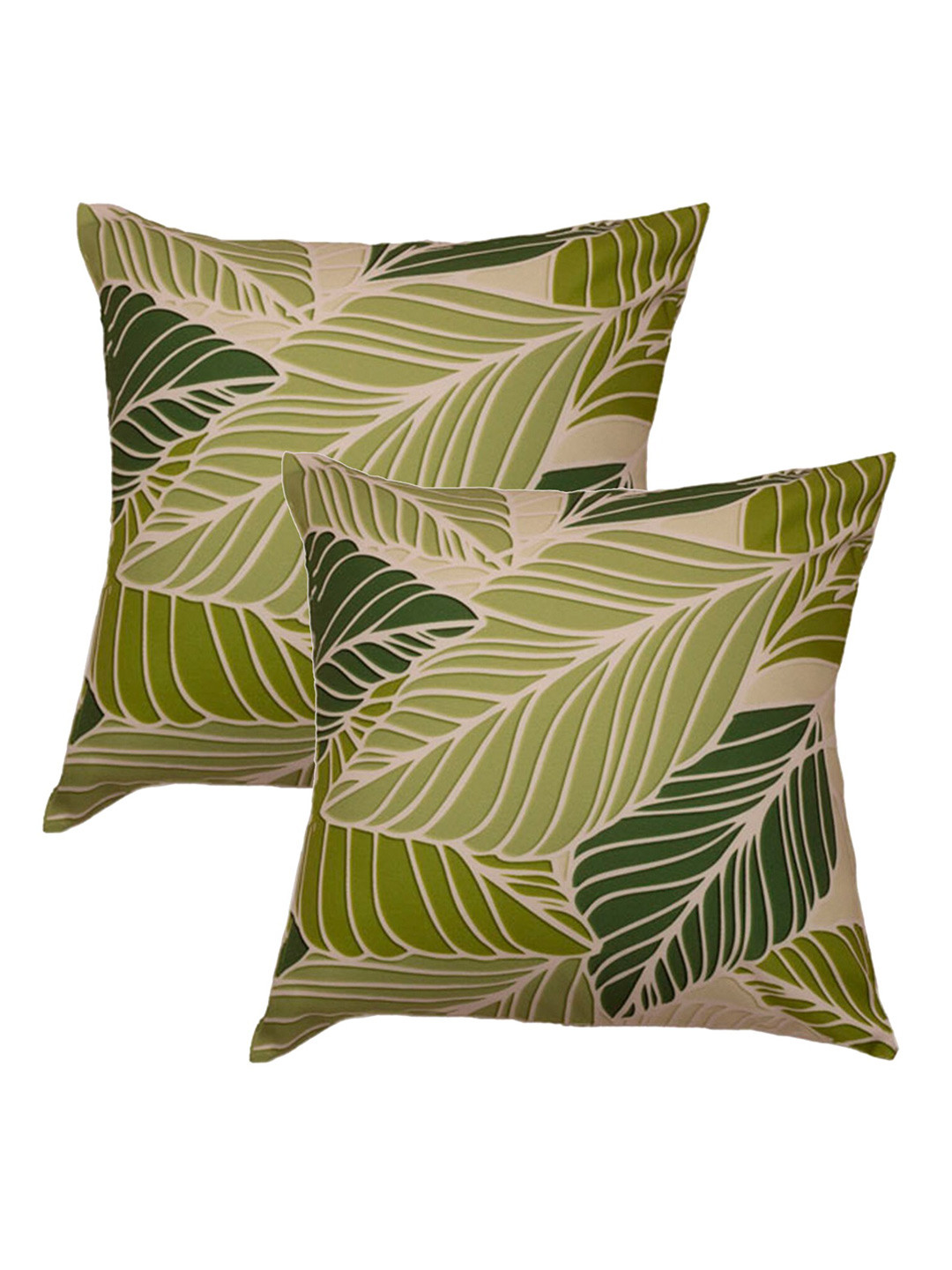 ZEBA Green 2 Pieces Floral Printed Square Cushion Covers