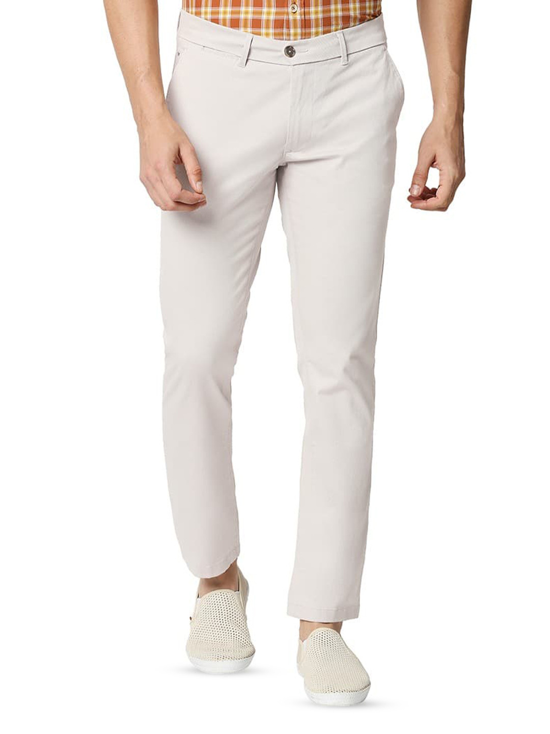 Basics Cotton Men Tapered Fit Parchment Stone Stretch Chinos Trousers