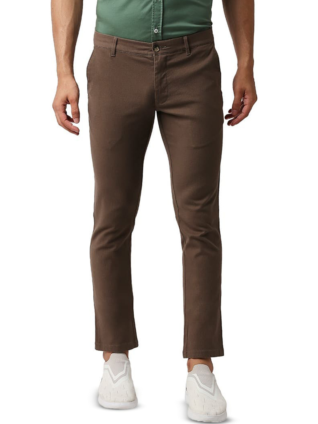 Basics Men Mid-Rise Flat-Front Cotton Tapered Fit Chinos Trousers