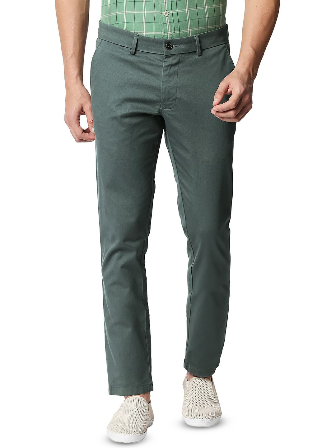 Basics Men Skinny Fit Blasam Green Stretch Cotton Trouser