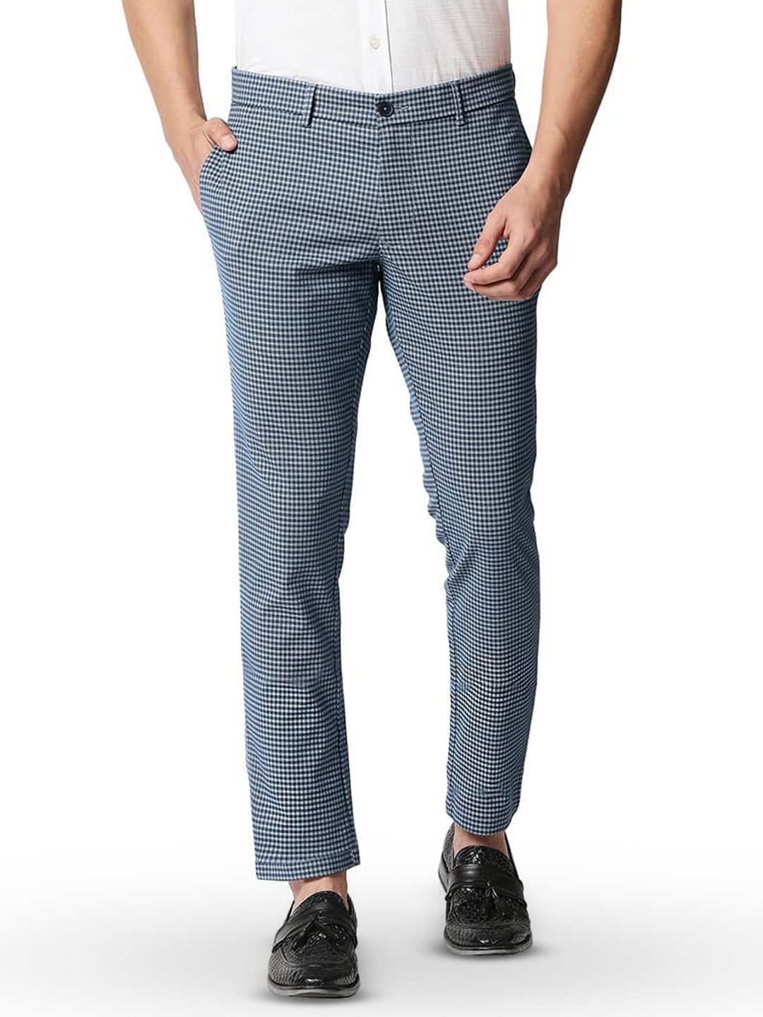 Basics Men Checks Tapered Fit Cotton Chinos Trouser