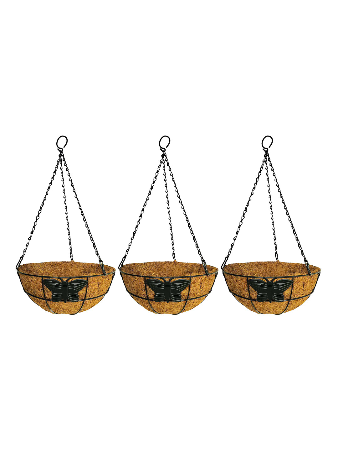 Garden Deco Black 3 Pcs Metal Hanging Basket Planter With Chain