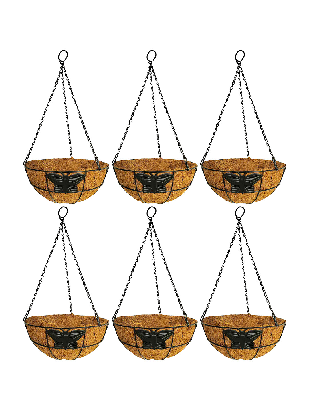 Garden Deco Black & Brown 6 Pieces Hanging Basket Planters With Metal Hanging Chain