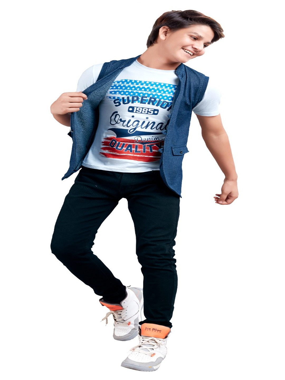 BAESD Boys Typography Printed Round Neck Short Sleeves Cotton T-shirt With Blazer