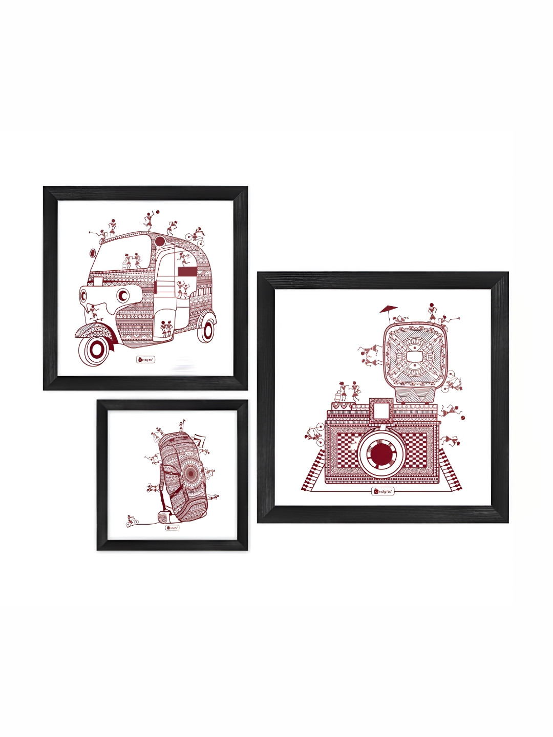 Indigifts 3-Pcs White Printed Framed Photo Frames