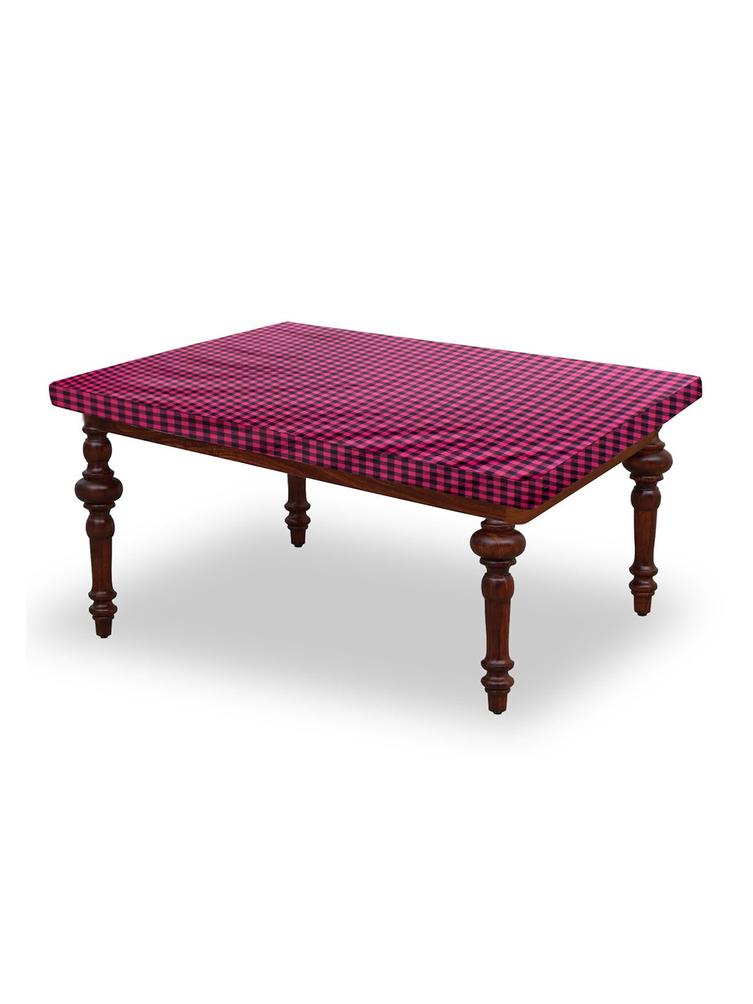Stylista Pink Checkered Waterproof Rectangular 4-Seater Table Cover