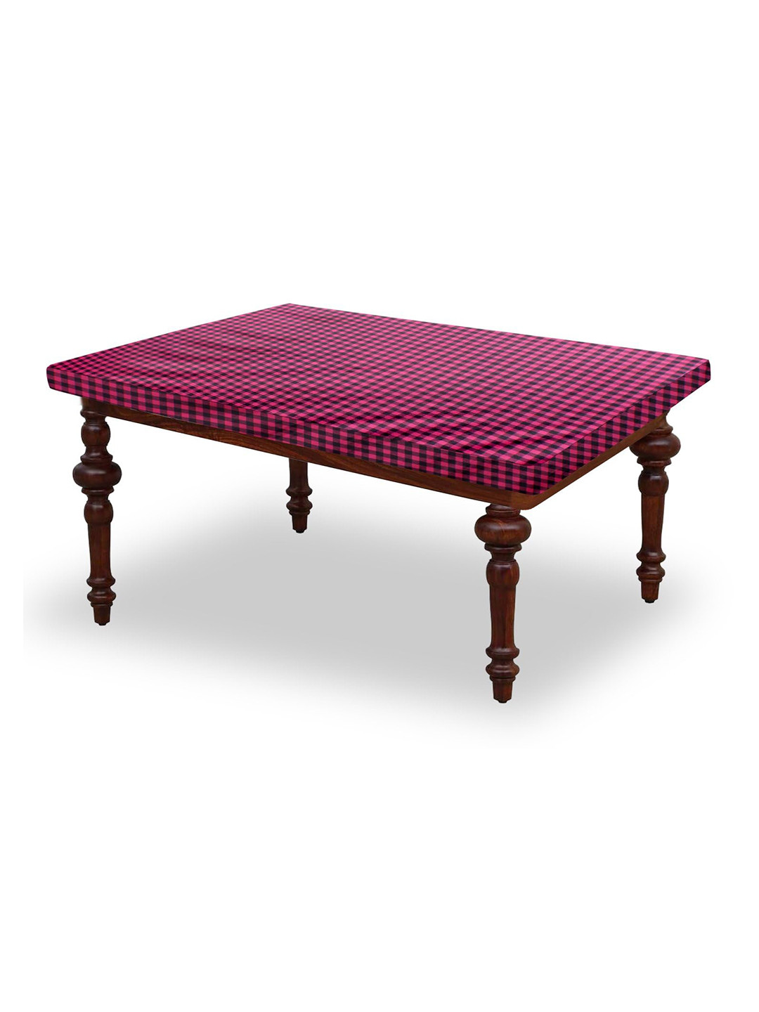 Stylista Pink Checkered Waterproof Rectangular 4-Seater Table Cover