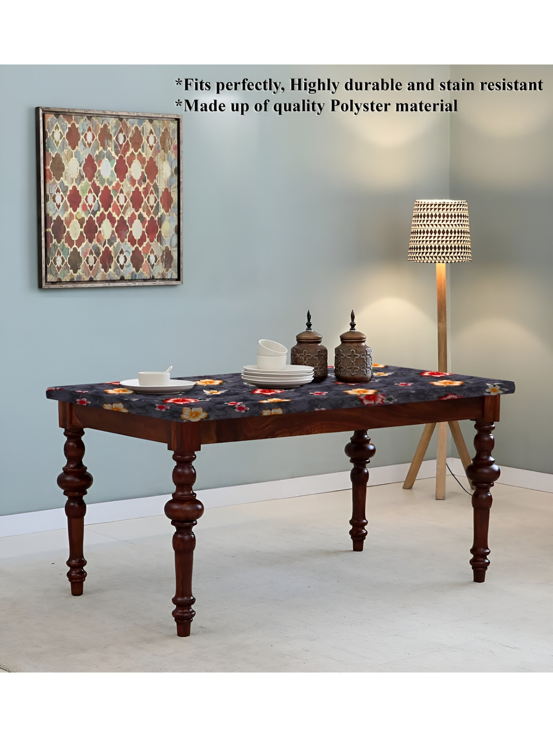 Stylista Grey & Red Floral Printed Waterproof Rectangle 1.5 m x 60.96 cm Table Cover