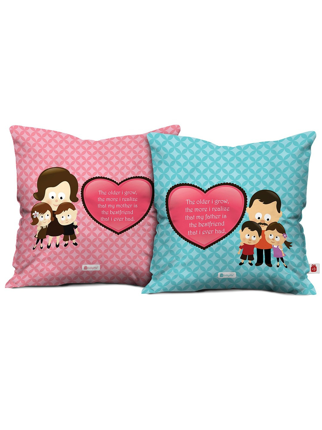Indigifts Blue & Pink 2 Pieces Typography Printed Cushion Cover