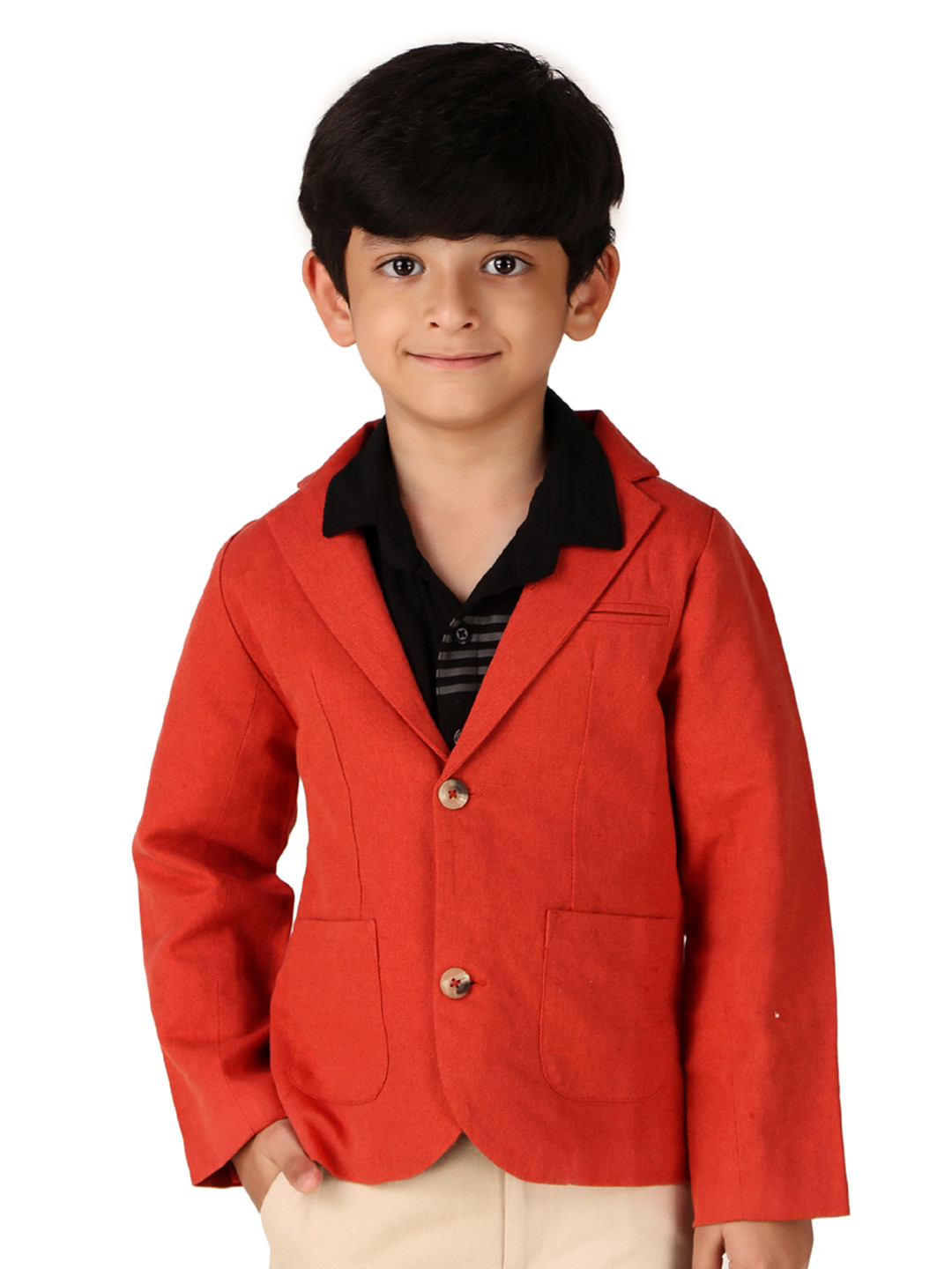 Miyo Boys Cotton Notched Lapel Single-Breasted Blazer