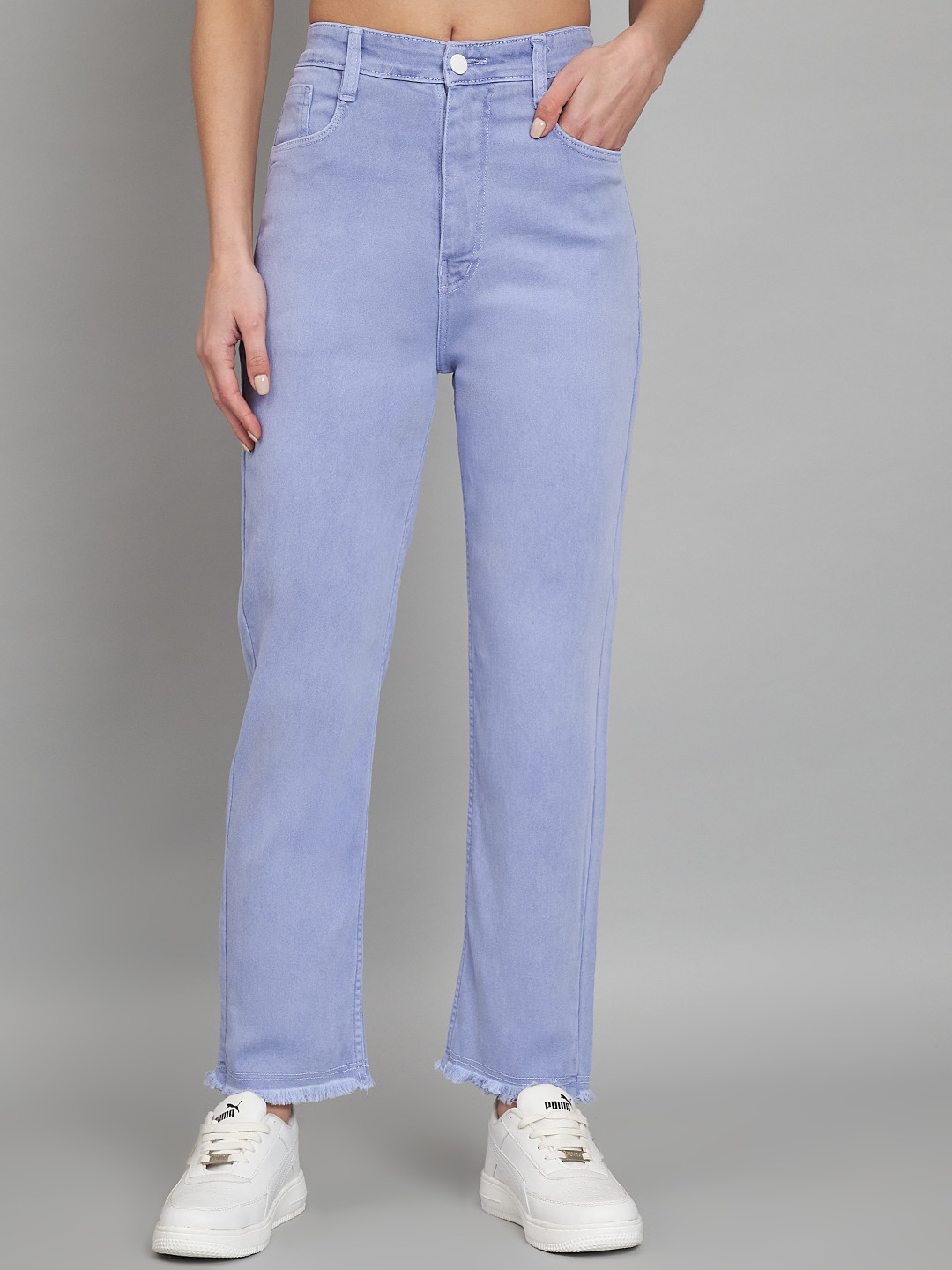 AngelFab Women Purple Jean Straight Fit High-Rise Cotton Jeans