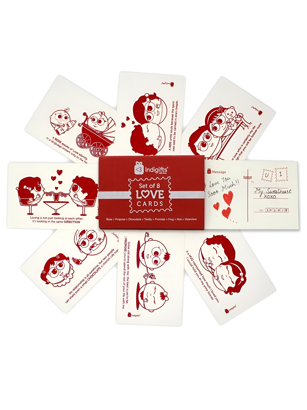 Indigifts White & Red Valentine Love Story Postcard Home Gift Set