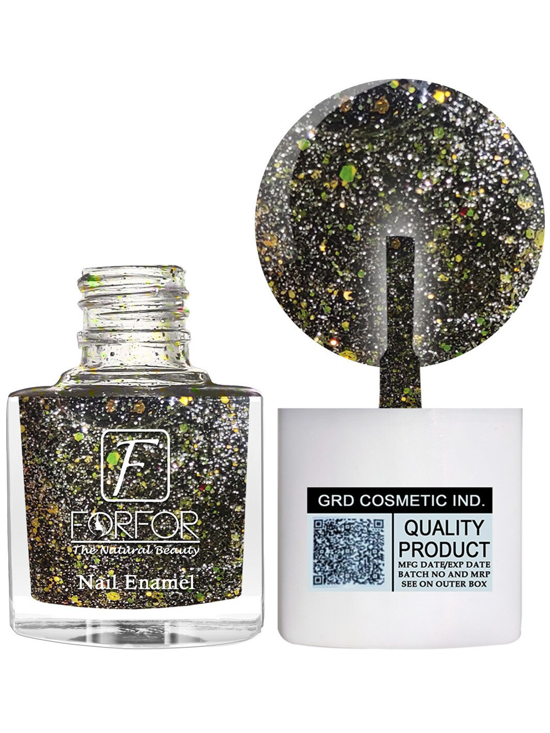 FORFOR High Shine Set Of 4 Glitter Nail Polish-5ml Each-Pink-Yellow-Dark Green-Green