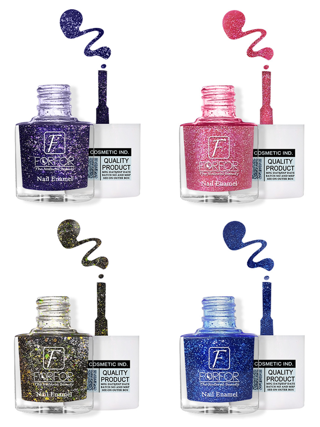 FORFOR High Shine Set Of 4 Glitter Nail Polish-5ml Each- 91-92-93-97