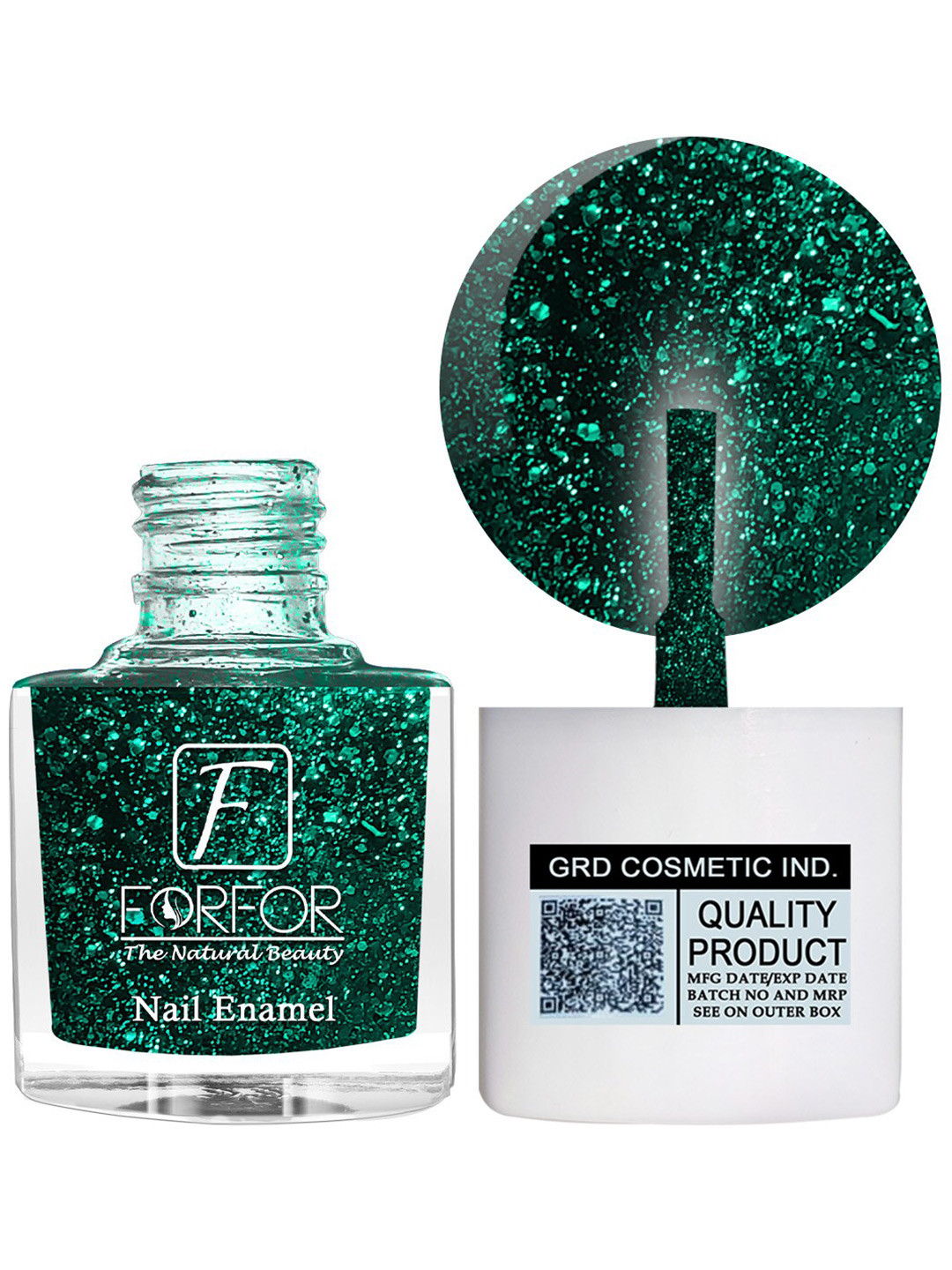 FORFOR High Shine 4-Pcs Glitter Nail Polish-5ml Each-Brown-Pink-Baby Pink-Dark Green