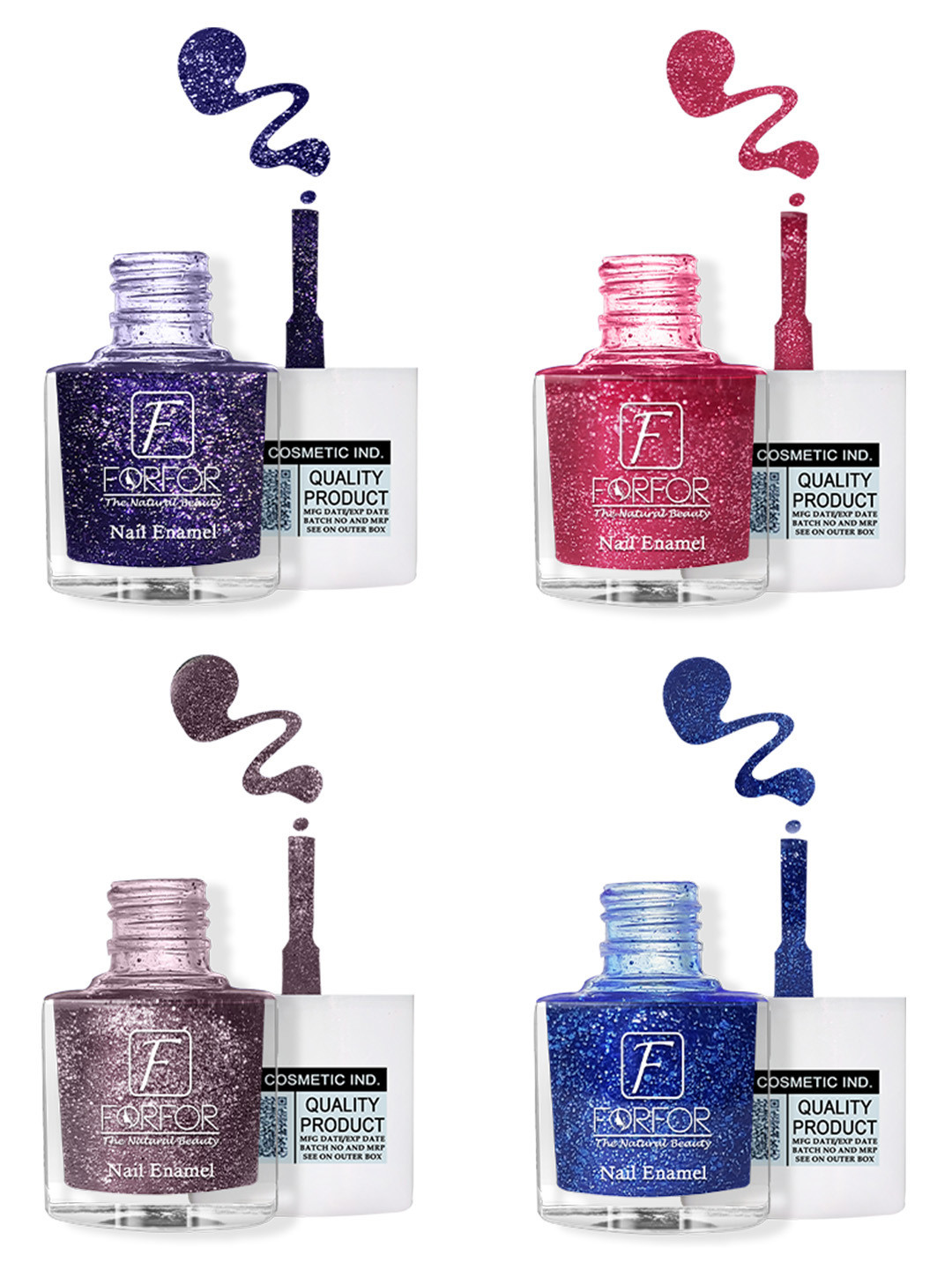 FORFOR High Shine Set Of 4 Glitter Nail Polish-5ml Each-92-93-94-98