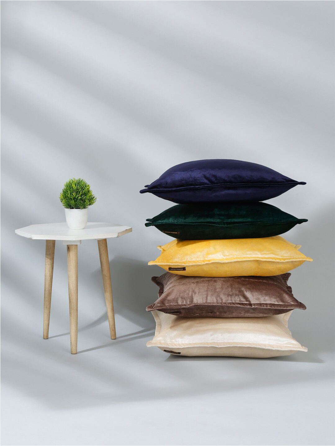 NISRAG HOME Solid Blue Velvet Washable 5 Piece Square Cushion Covers -16x16In