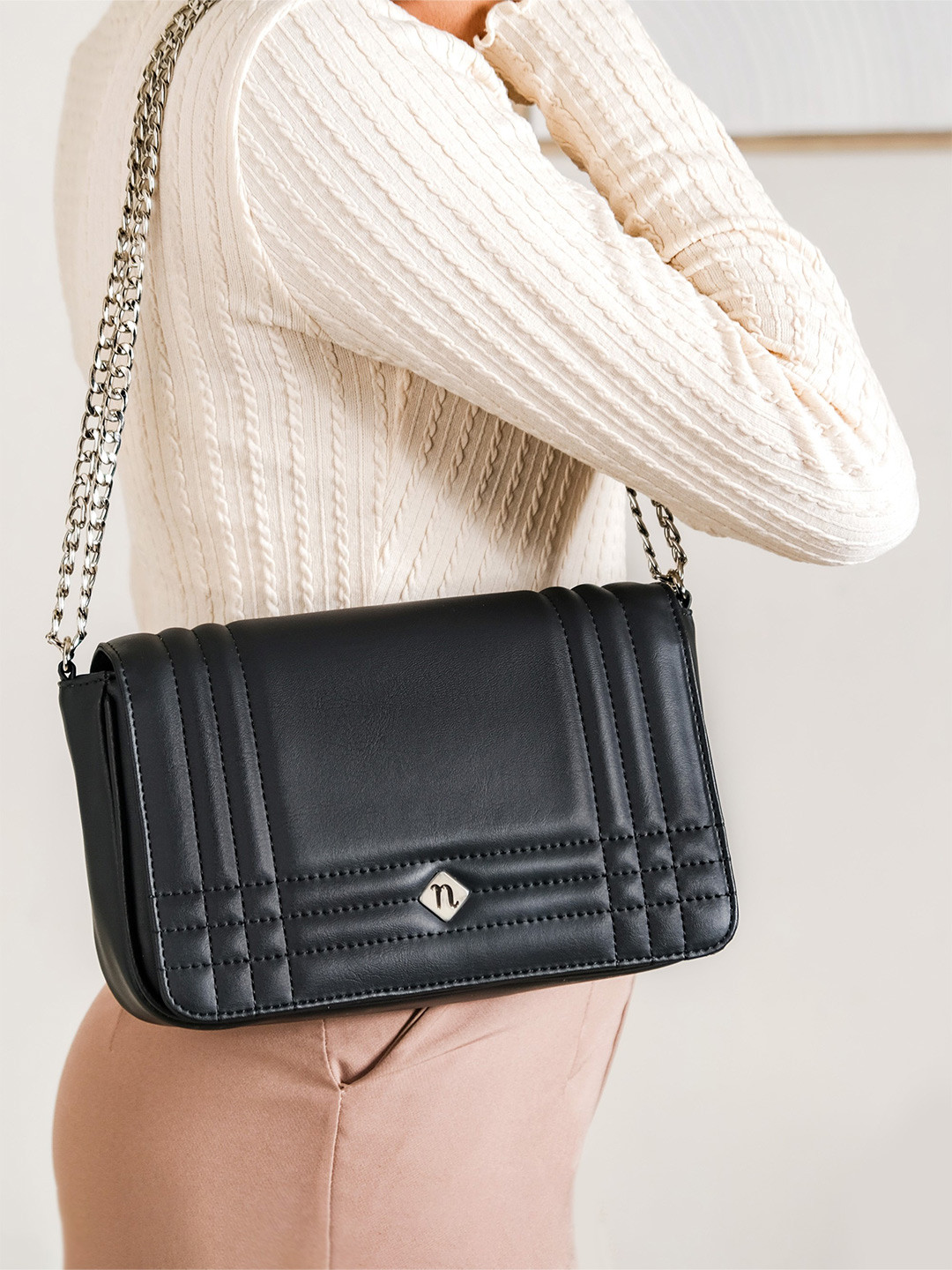 Nestasia Textured Shoulder Bag with Adjustable Sling Chain