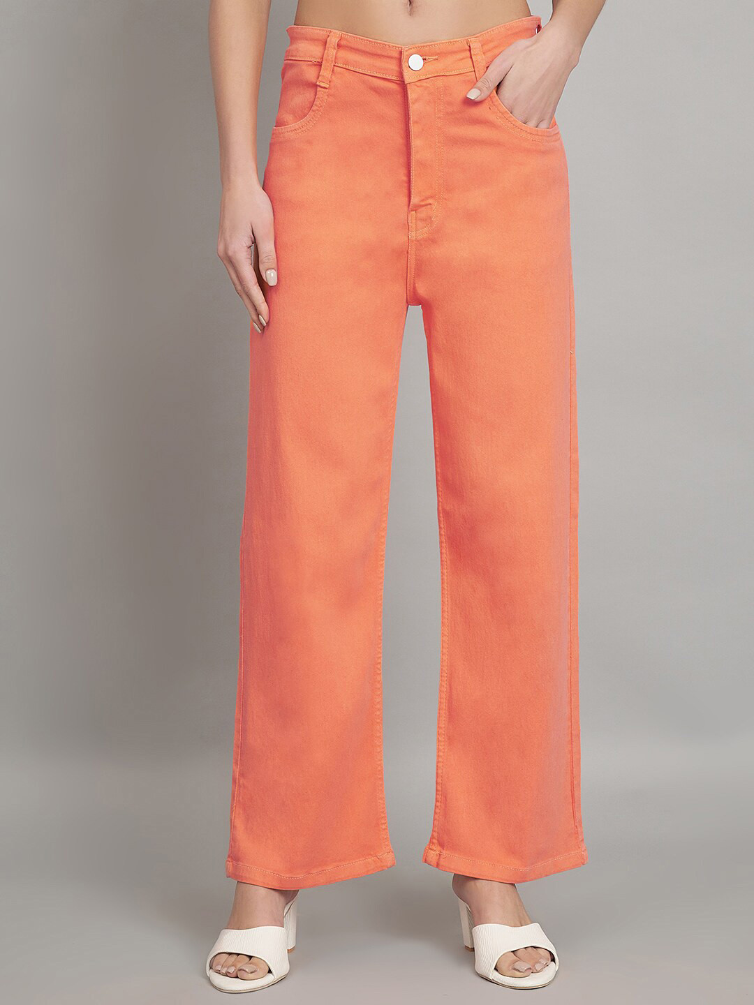 BAESD Women Orange Jean Relaxed Fit High-Rise Clean Look Cotton Jeans