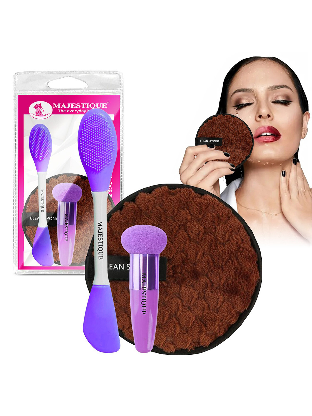 MAJESTIQUE Set Of 3 Face Cleansing Pad-Mushroom Blender-Facial Applicator