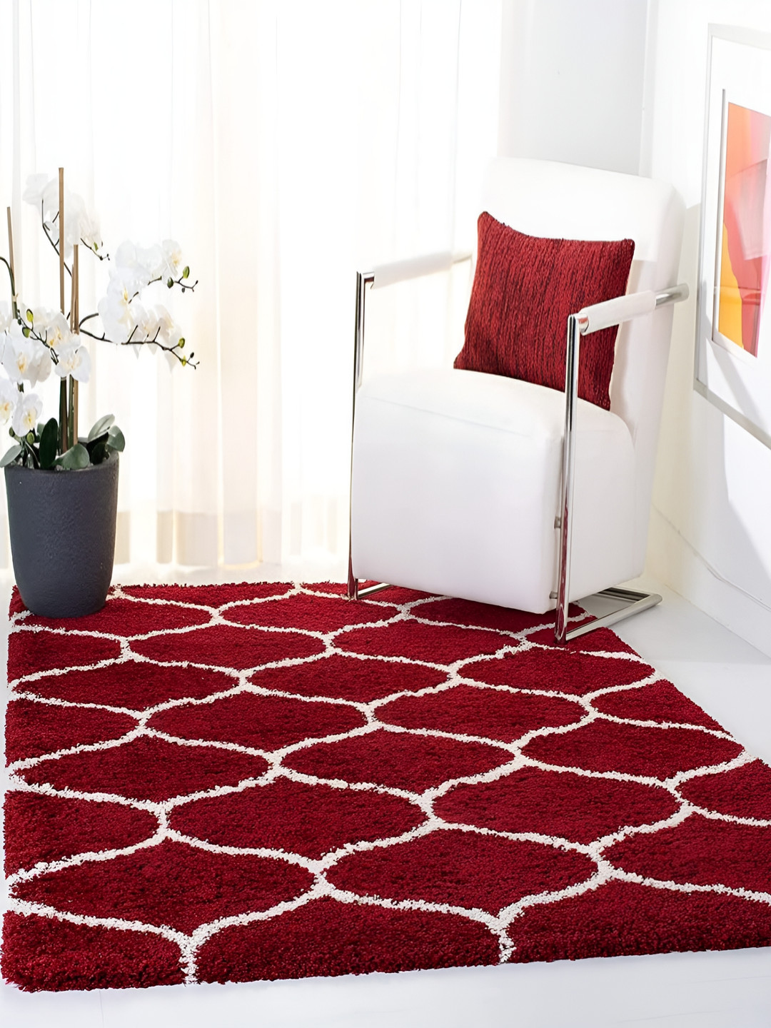 Shopgallery Rose & White Geometric Anti-Skid Carpet