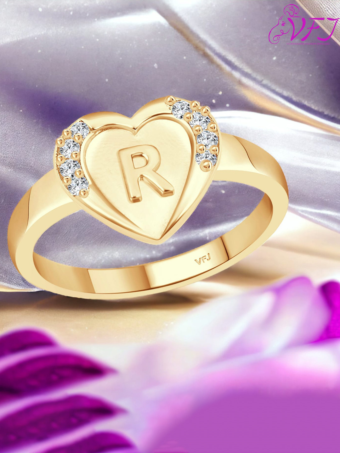 Vighnaharta Rhodium-Plated CZ Studded Alphabet Ring With Box