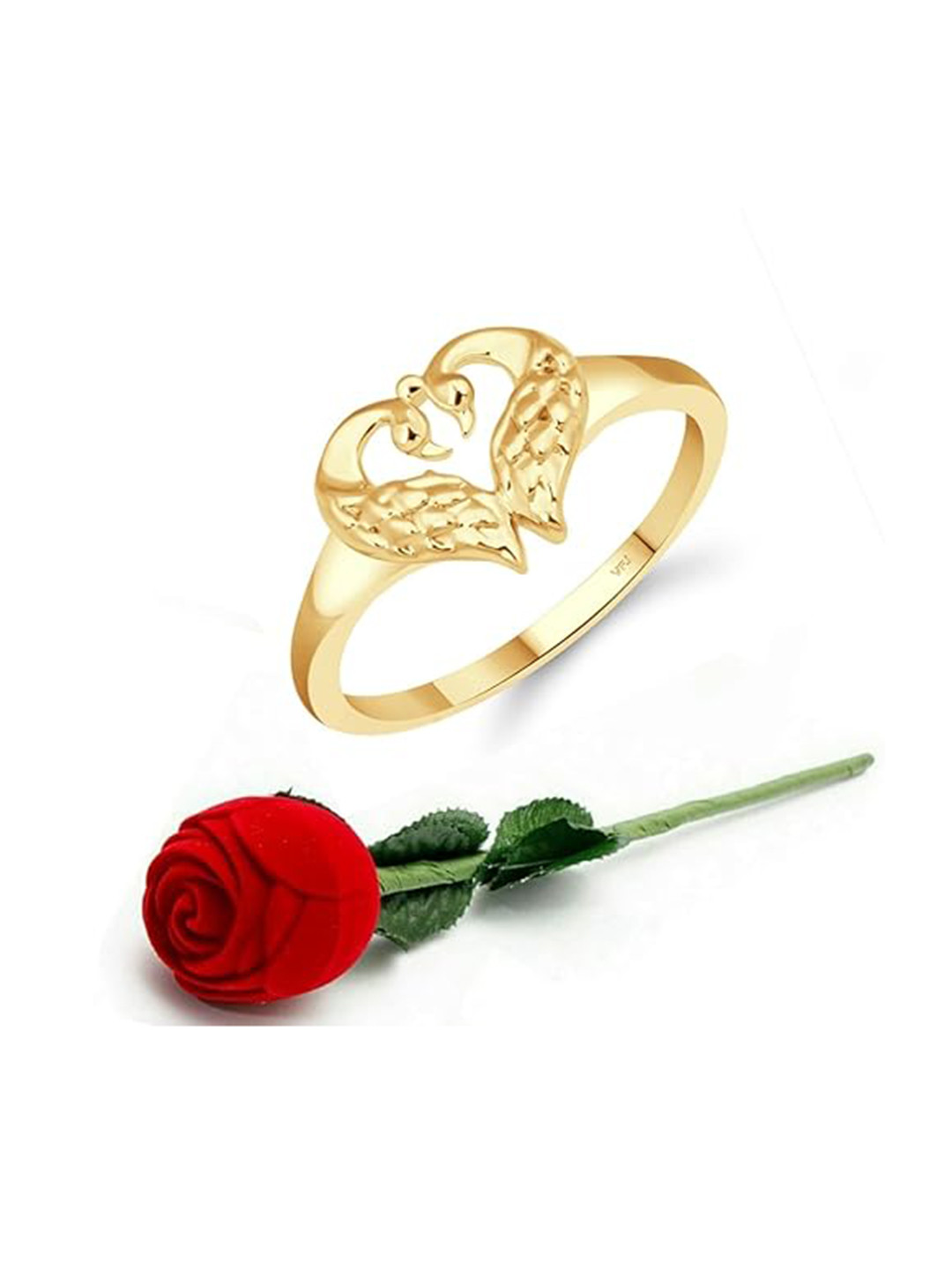 Vighnaharta Set of 2 Gold-Plated Heart Finger Ring With Rose Box