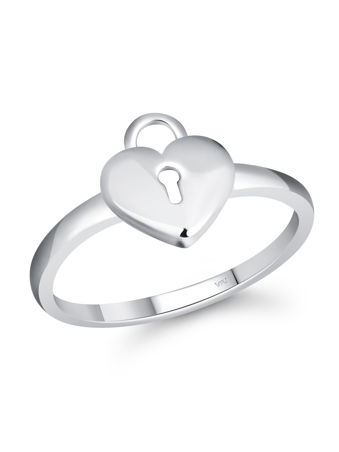 Vighnaharta Rhodium-Plated Lock Heart Finger Ring With Velvet Rose Box
