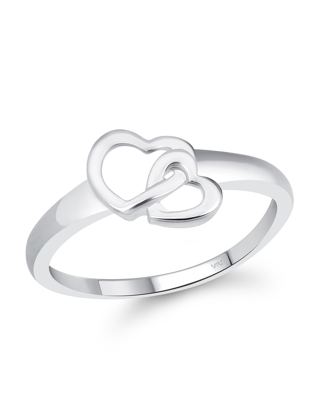 Vighnaharta Rhodium-Plated Double Heart Finger Ring With Velvet Rose Box