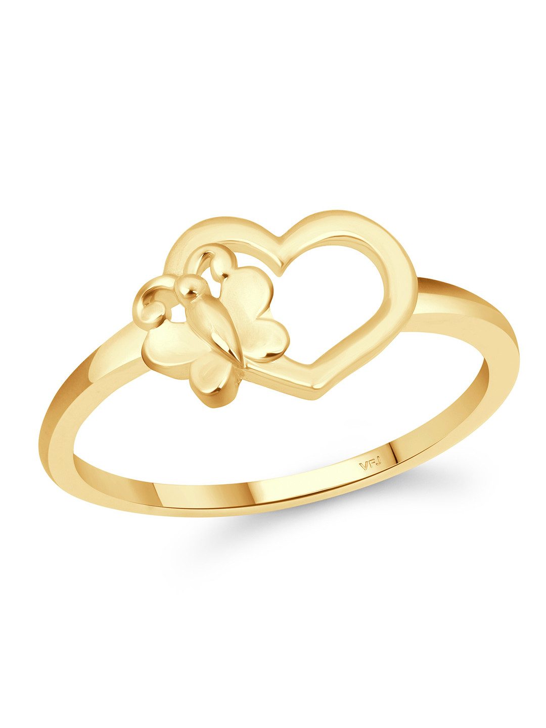 Vighnaharta Gold-Plated Butterfly Heart Finger Ring With Velvet Rose Box