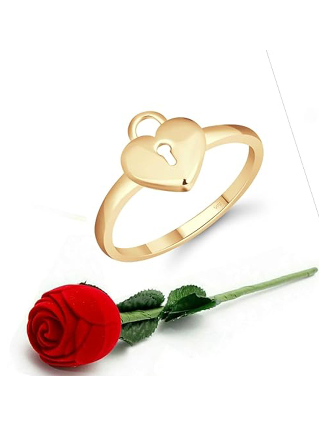 Vighnaharta Gold-Plated Lock Heart Finger Ring With Velvet Rose Box