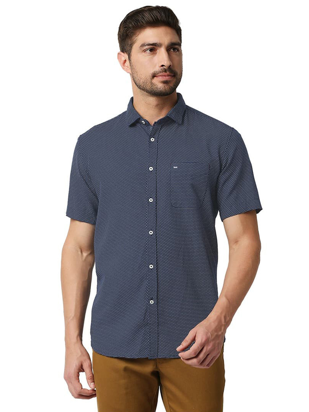 Basics Micro Ditsy Printed Cotton Slim Fit Opaque Casual Shirt
