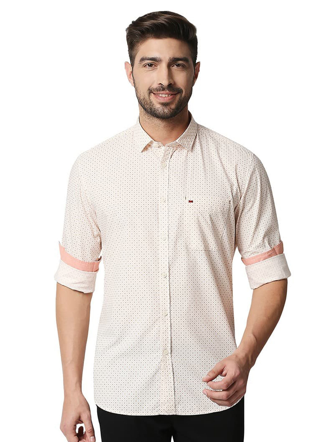 Basics Micro Ditsy Printed Cotton Slim Fit Opaque Casual Shirt