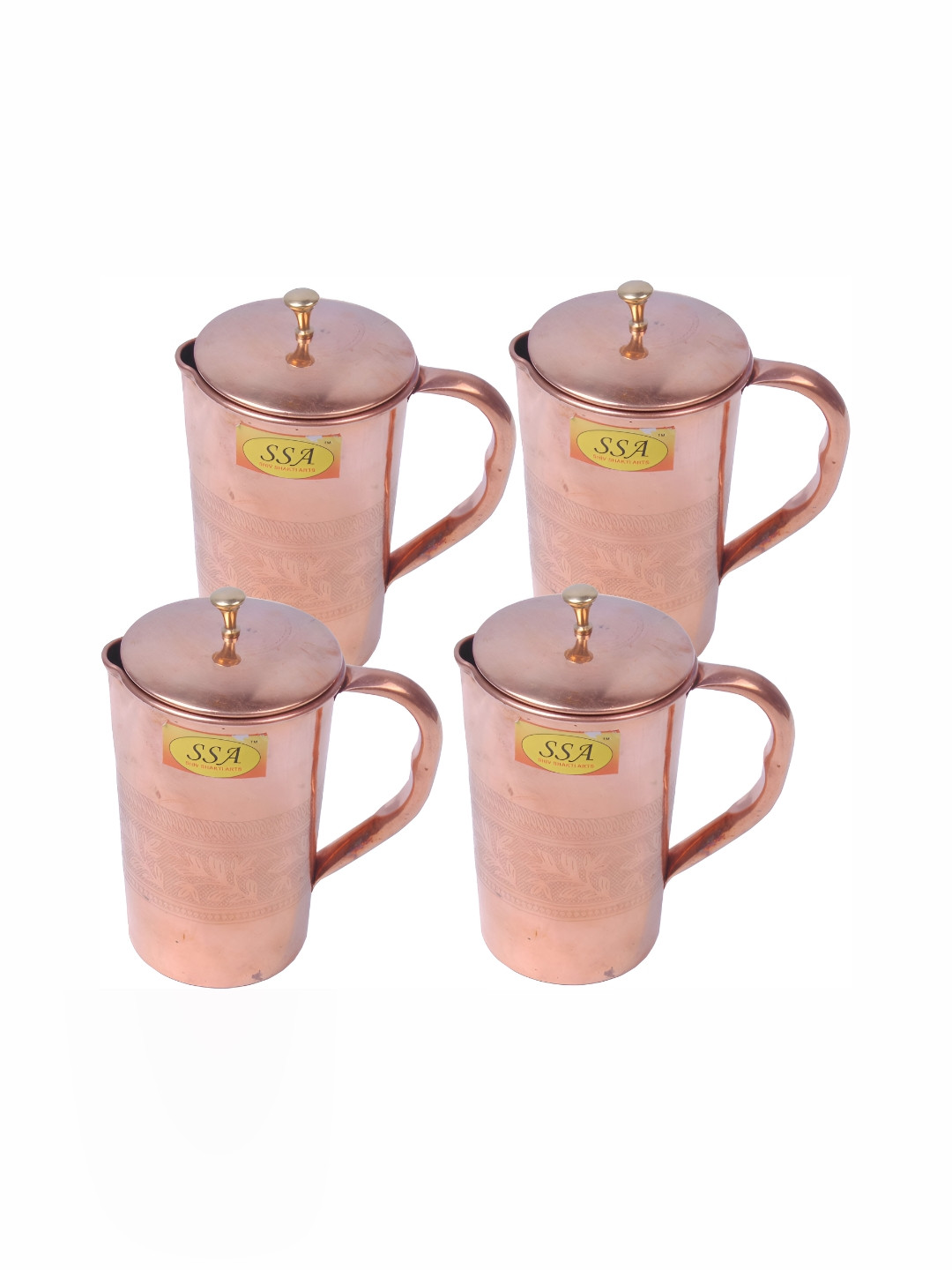 Shivshakti Arts Brown 4 Pieces Textured Copper Easy to Clean Water Jugs 1.25 L