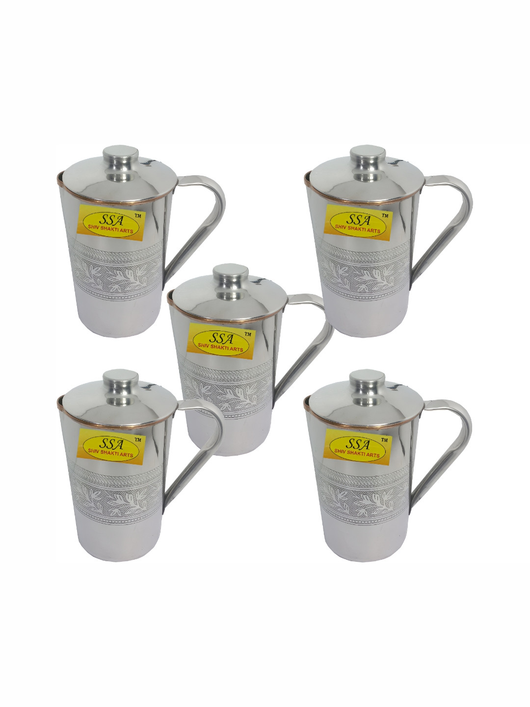 Shivshakti Arts Silver Toned 5 Pieces Easy to Clean Copper Water Jugs 1.325 L Each