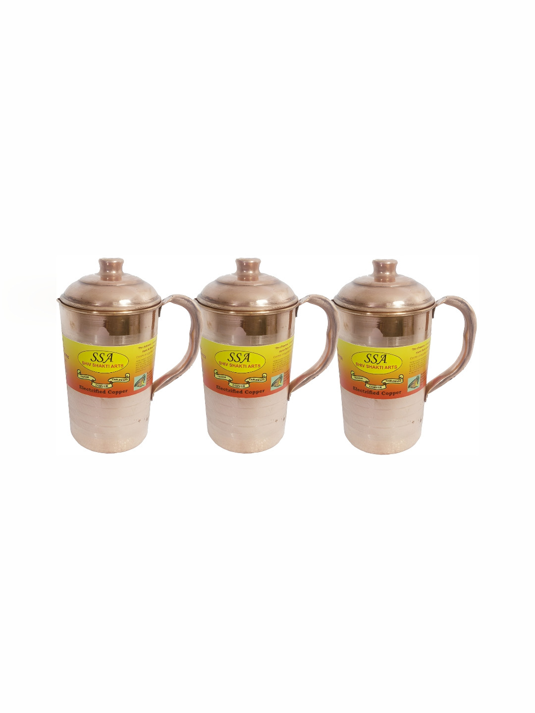Shivshakti Arts 3 Pieces Easy To Clean Copper Water Jugs 1.5 L Each