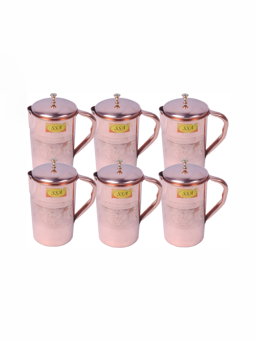Shivshakti Arts 6 Pieces Easy To Clean Copper Water Jugs 1.325 L Each