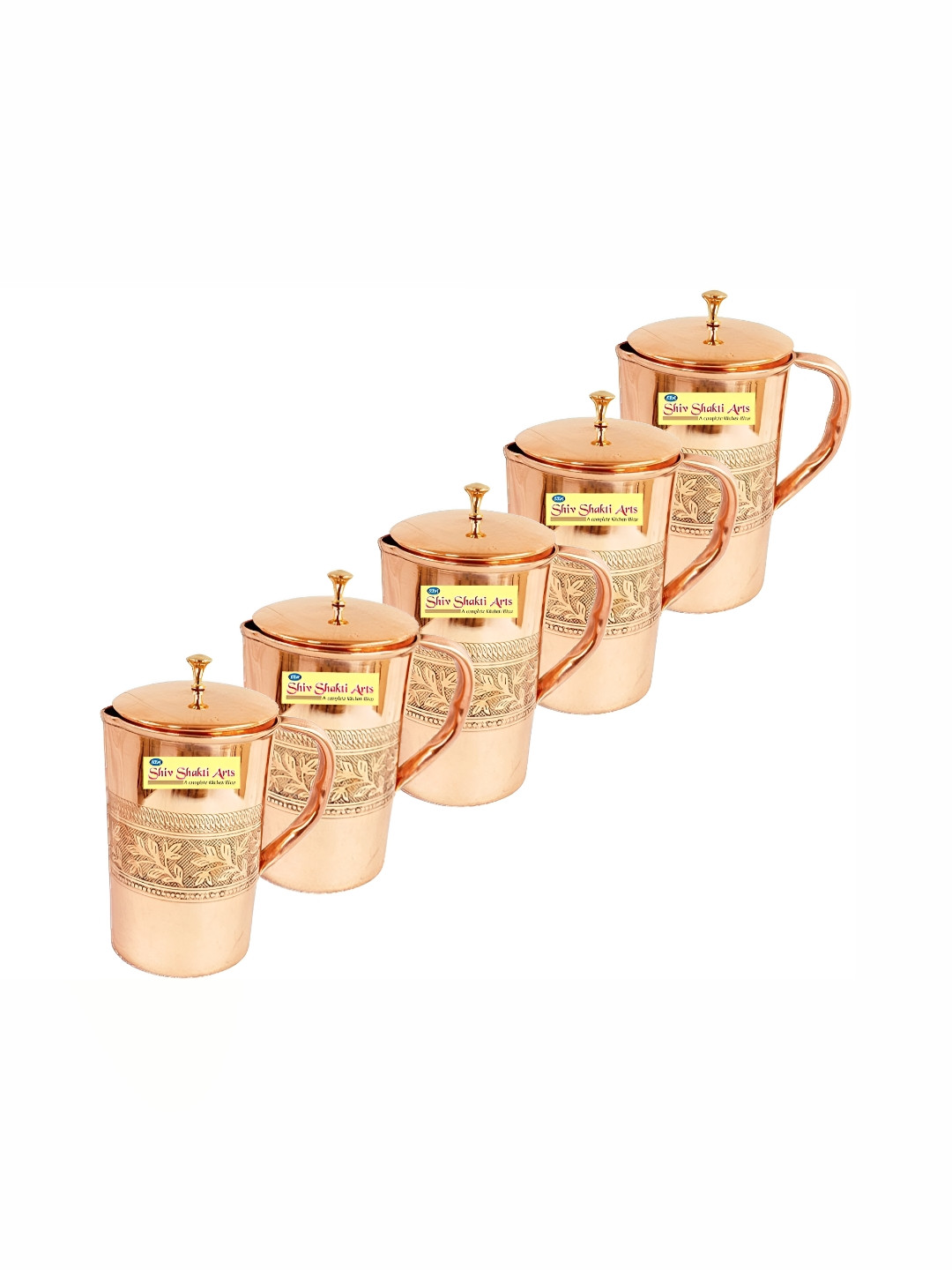 Shivshakti Arts 5 Pieces Easy To Clean Copper Water Jugs 1.025 L Each
