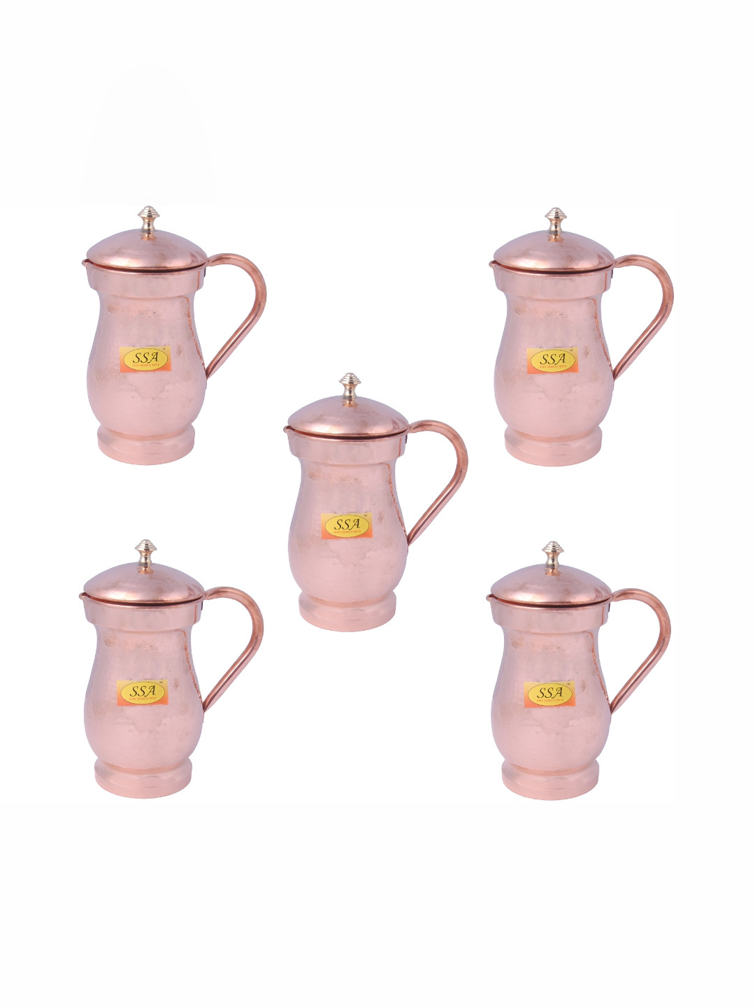 Shivshakti Arts 5 Pieces Easy To Clean Copper Water Jugs 1.7 L Each