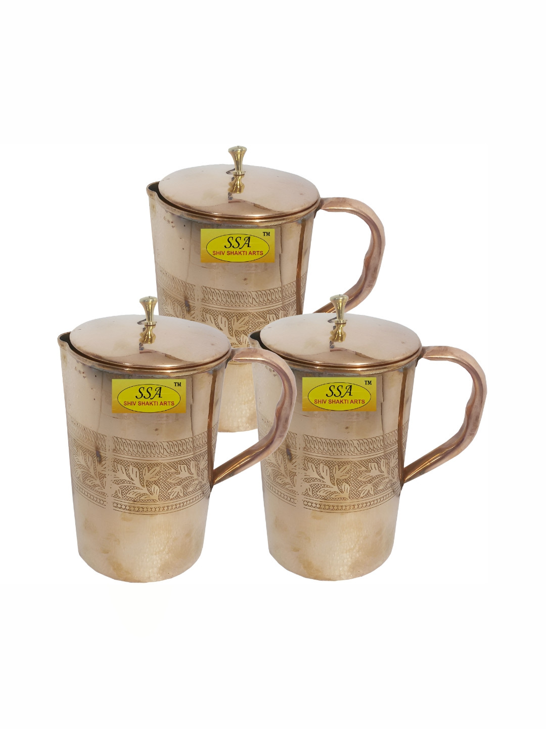 Shivshakti Arts 3 Pieces Easy To Clean Copper Water Jugs 1.7 L Each