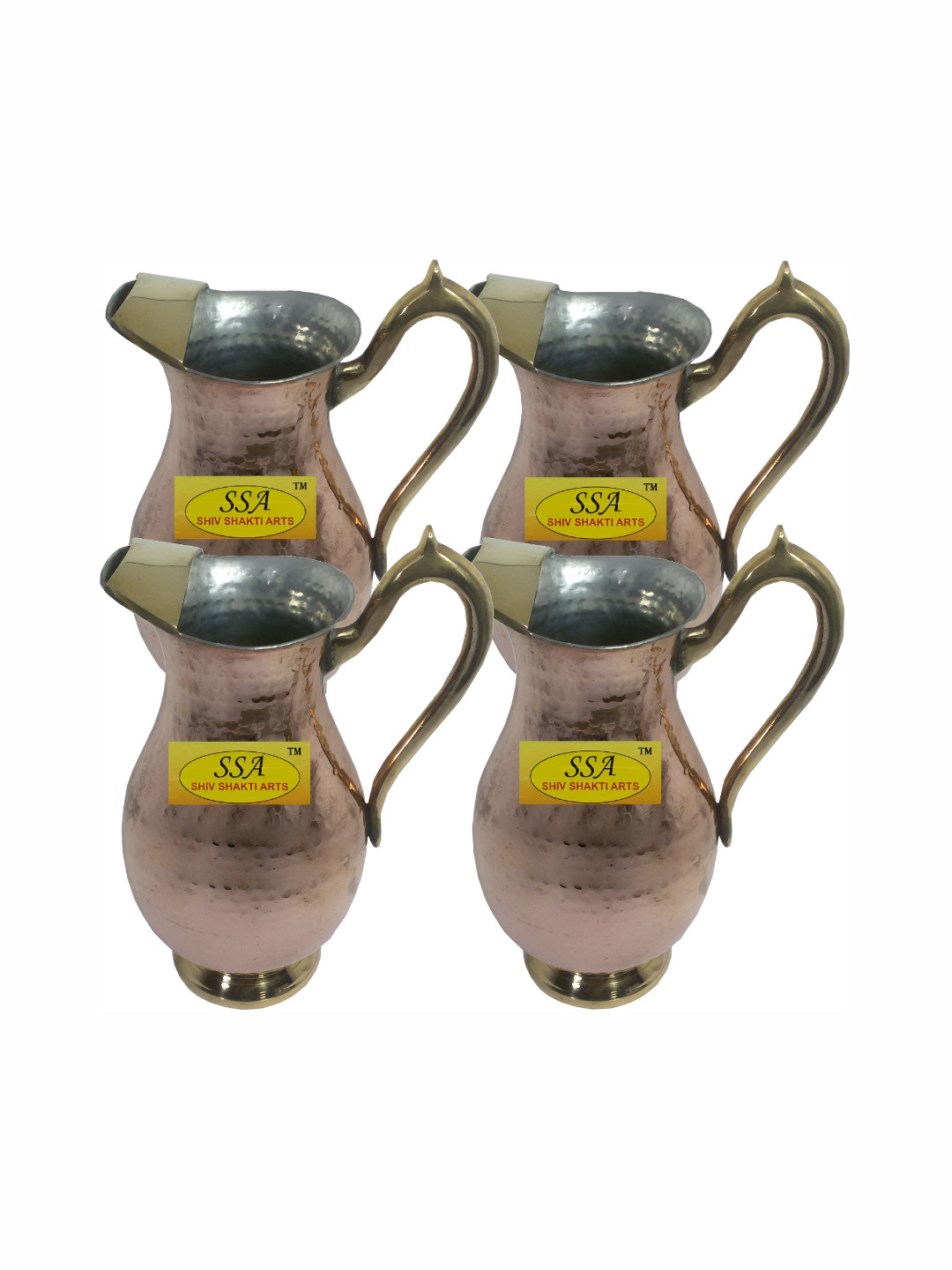 Shivshakti Arts Silver Toned 4 Pieces Easy To Clean Copper Water Jugs 1.7 L Each