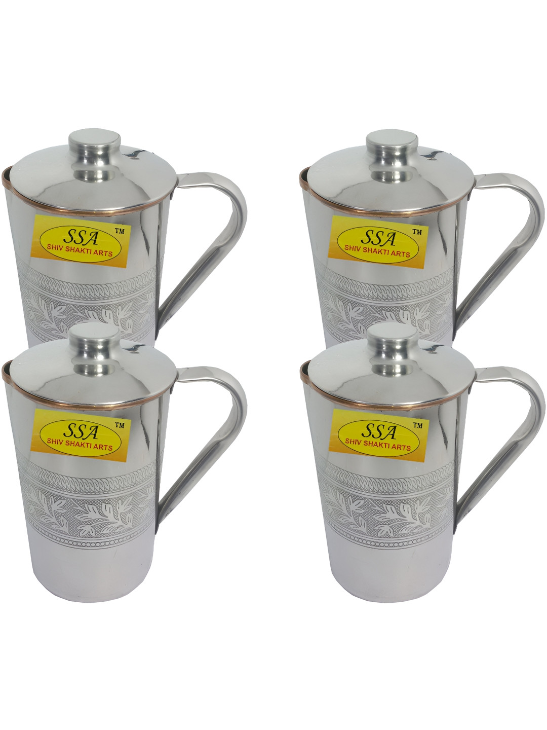 Shivshakti Arts Silver Toned 4 Pieces Easy To Clean Copper Water Jugs 1.325 L Each