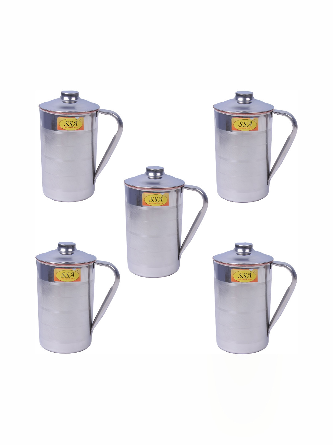 Shivshakti Arts Silver Toned 5 Pieces Easy To Clean Copper Water Jugs 1.65 L Each
