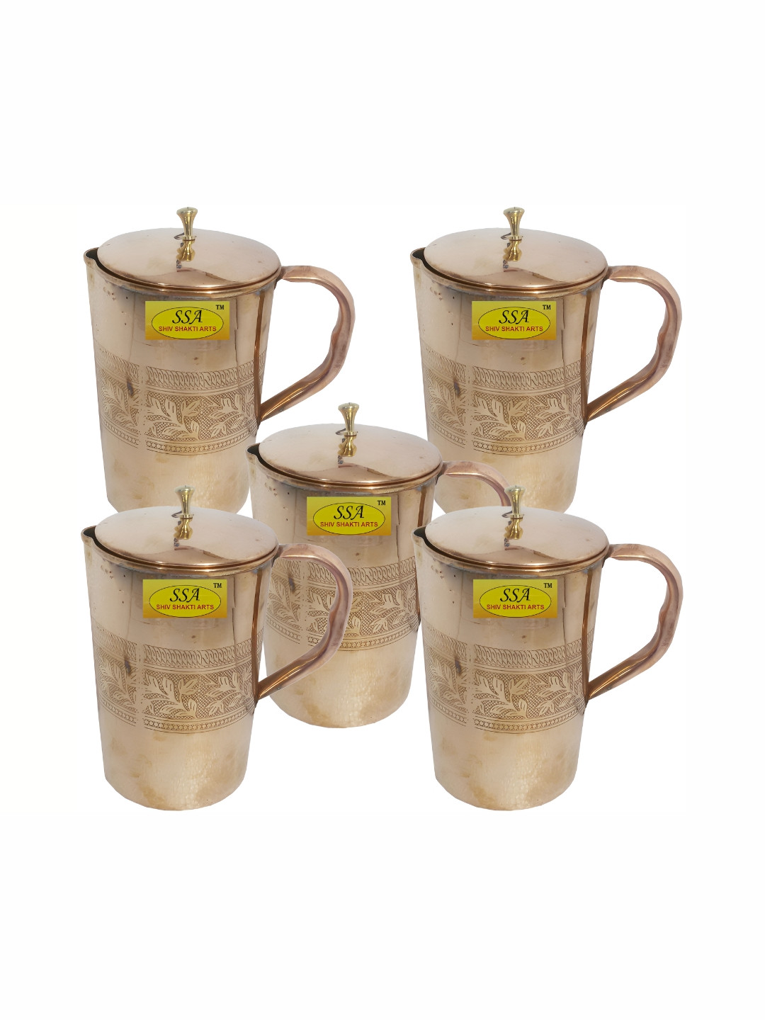 Shivshakti Arts Copper-Toned 5 Pieces Easy to Clean Copper Water Jugs 1.7 L Each